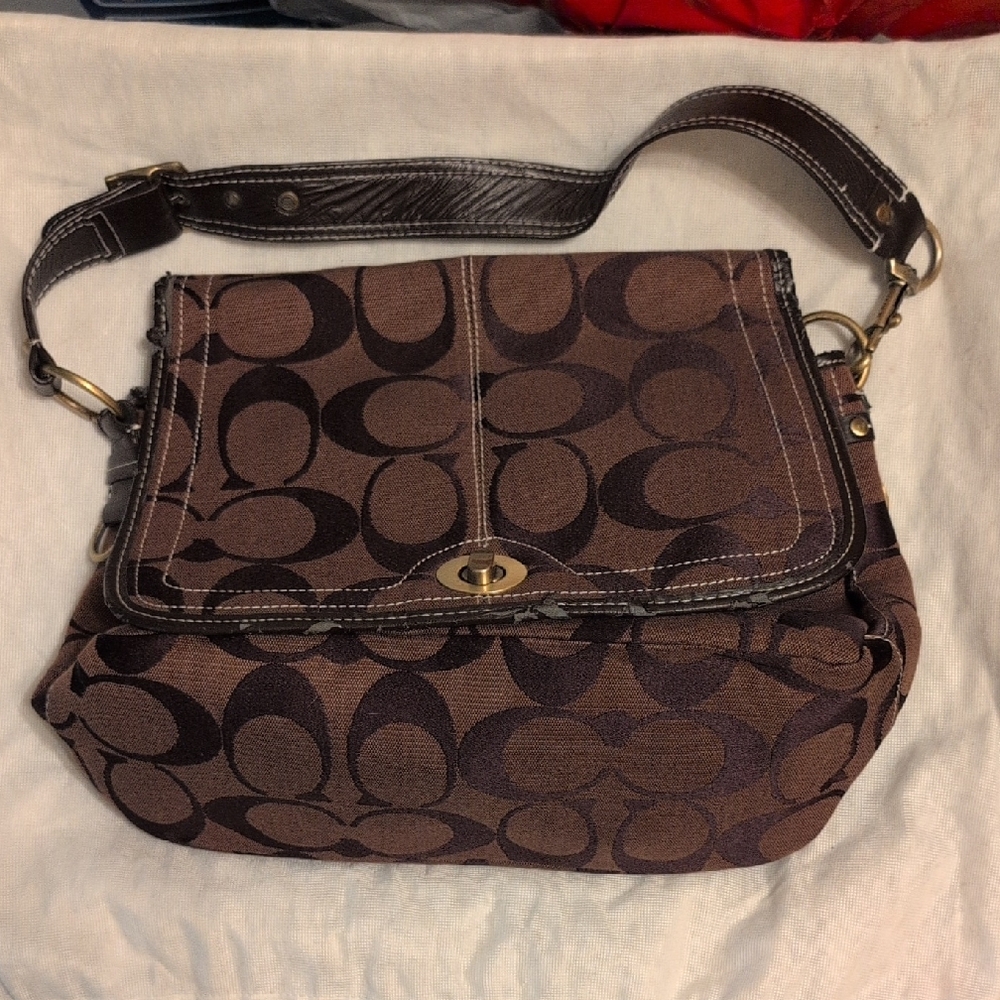 Coach Dark Brown Signature Shoulder Bag
